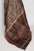 Kala | Earthy Brown Pure Tussar Silk Saree | Heritage Kalamkari Art Prints
