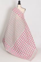 Geeta: Gray, Pink and White Pure Cotton Jamdani Saree with Blouse