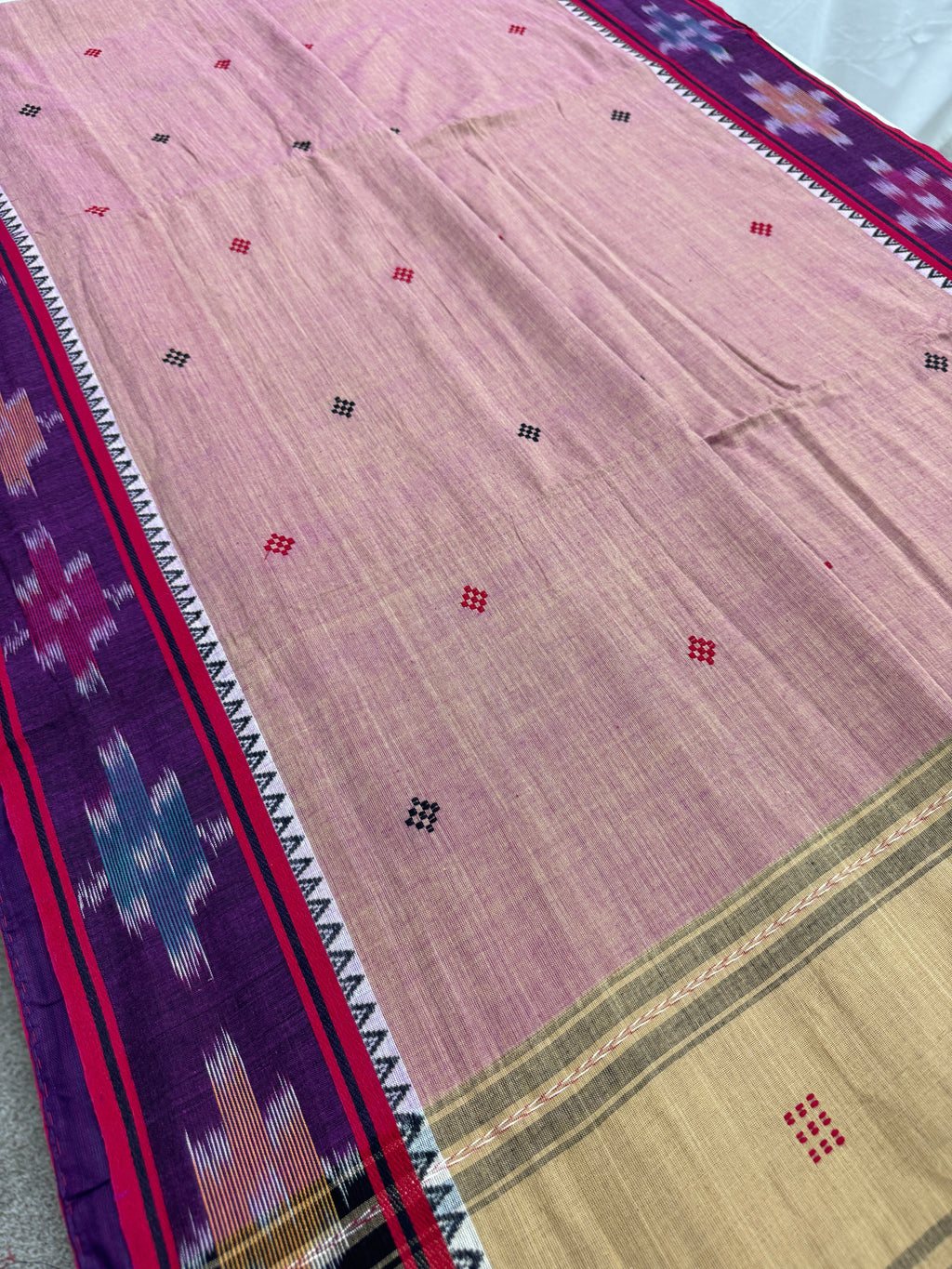 Hemangini : Purple Dhaniakhali Bengali Soft Cotton Saree with Katki Border