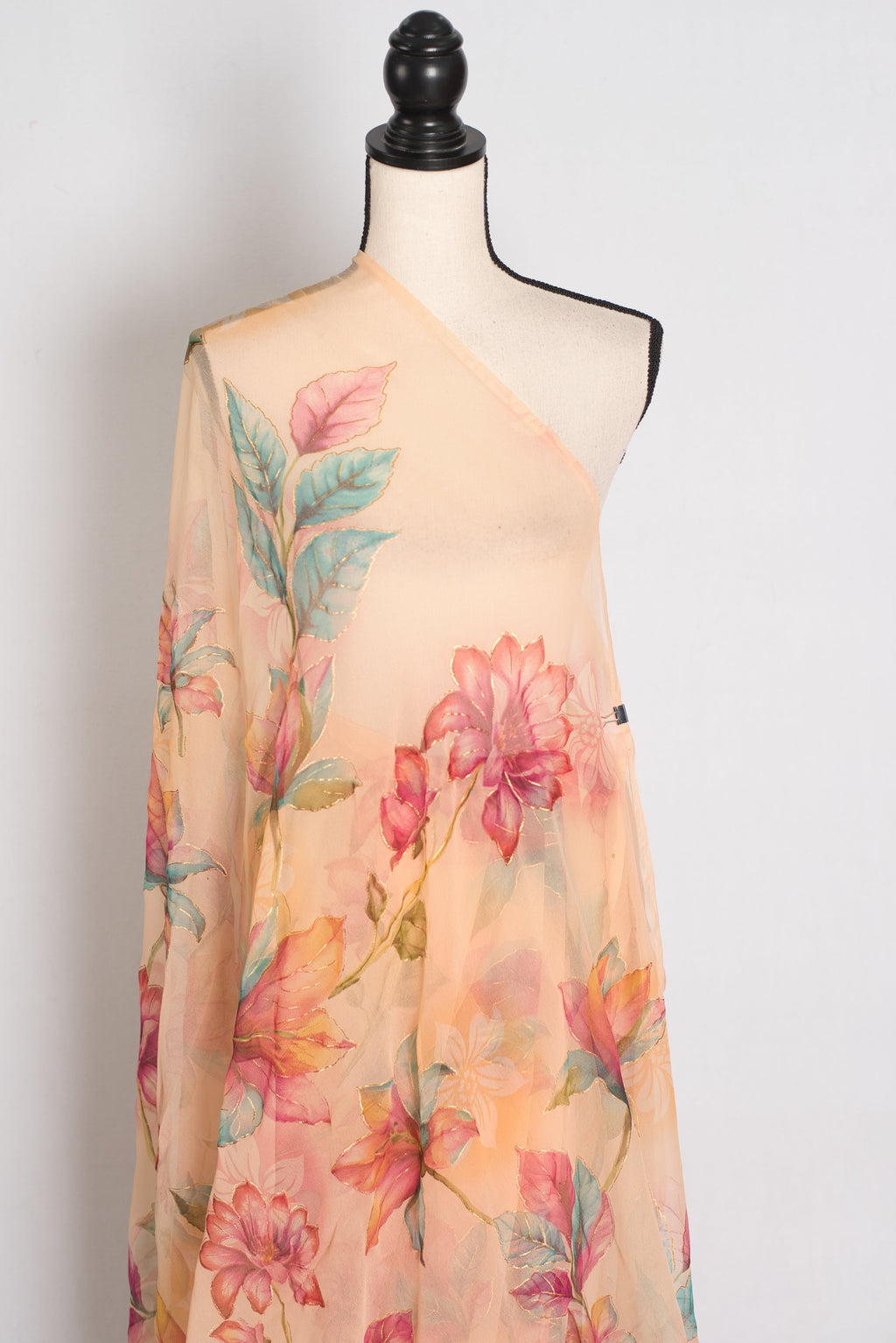 Diya : Soft Peach Floral Printed Chiffon Saree - Budget-Friendly Summer Drape