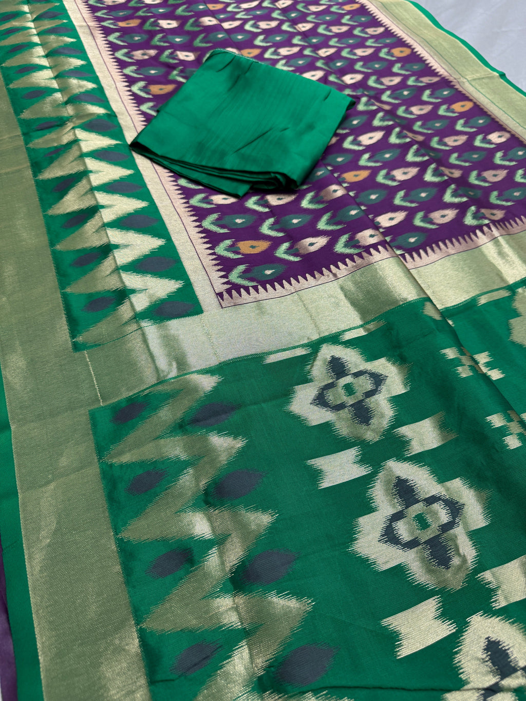 Sabina | Royal Purple & Emerald Green Art Silk Pochampally Saree