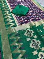 Sabina | Royal Purple & Emerald Green Art Silk Pochampally Saree