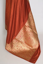 Nina | Rust Orange Semi Mashru Banarasi Saree | Pre-Stitched Size 40 Blouse