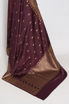 Ruuh | Wine Premium Mashru Banarasi Silk Saree | Antique Gold Zari Weaving