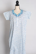White and Blue Printed Pure Cotton Nightwear in Regular Size