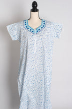 White and Blue Printed Pure Cotton Nightwear in Regular Size