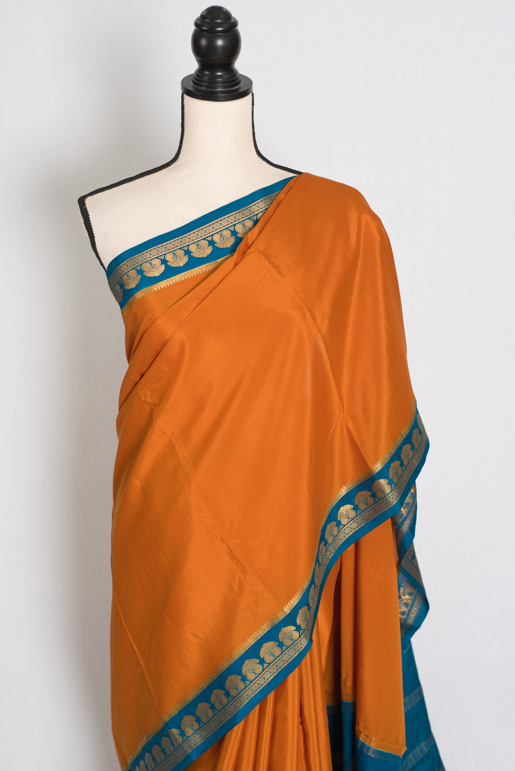 Nandini Orange and Turquoise Pure Mysore Silk Crepe Saree with 36 Size Blouse