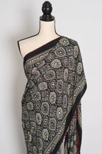 Ishq : Trending Black and Gray Semi Modal Silk Ajrakh Saree
