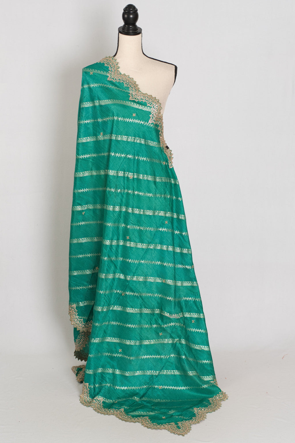 Neha : Sea Green and Gold Dola Silk Banarasi Dupatta