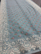 Grace | Sky Blue Georgette Partywear Saree | Pastel Floral Booti Embroidery