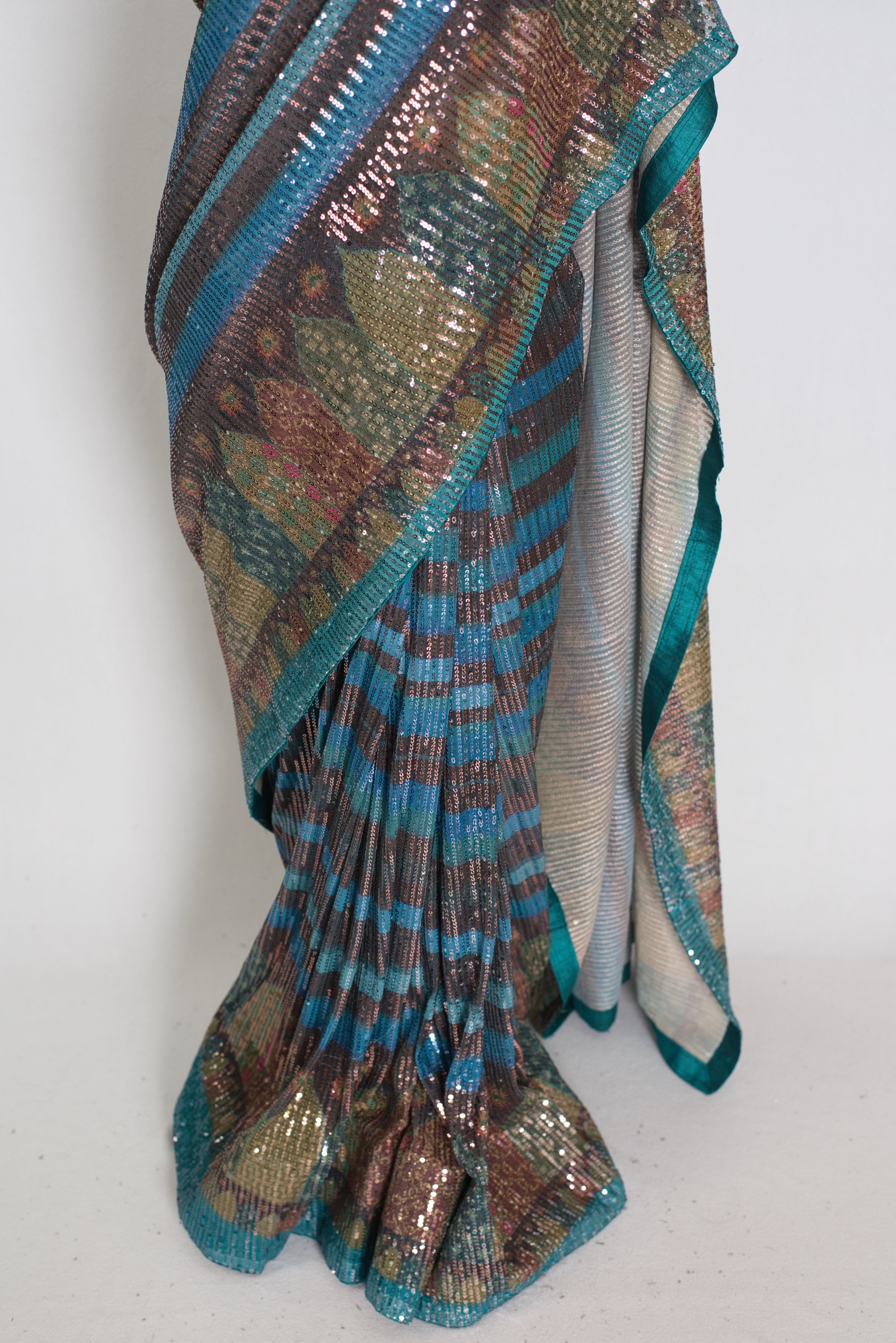 Eva | Metallic Blue & Multi-Tone Sequin Saree | Perfect Cocktail Wear