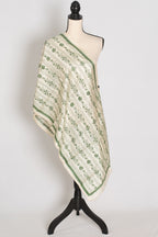 Shila : Tussar Silk Stole with Hand Embroidery Kantha Stitch – Beige and Green