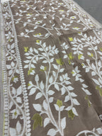 Ridhima : Brown and White Blended Soft Cotton Jamdani Saree