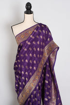 Priya : Purple and Gold Dola Silk Banarasi Saree with 40 Size Blouse
