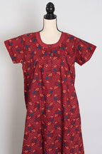 Printed Red Cotton Nighty in Regular Size for Women