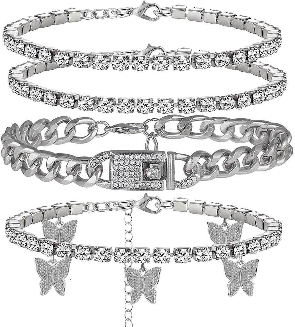Butterfly Ankle Bracelet for Women Rhinestone Anklets Bulk Adjustable Layered Beach Ankle Bracelet Braided Chain Anklet Charm Ankle Bracelet Jewerly Gift