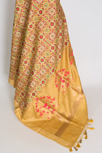 Naheed : Yellow and Gold Contemporary Ikkat Print Banarasi Katan Silk Saree