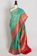 Nandini | Sea Green & Red Ganga Jamuna Border Banarasi Silk Saree