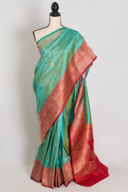 Nandini | Sea Green & Red Ganga Jamuna Border Banarasi Silk Saree
