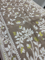 Ridhima : Brown and White Blended Soft Cotton Jamdani Saree
