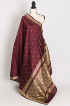 Noori : Certified Silk Burgundy Banarasi Katan Silk Saree with Resham Work