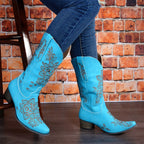 Womens Mid-Calf Boots With Embroidery Ethnic Style And A Comfortable Mid-Heel