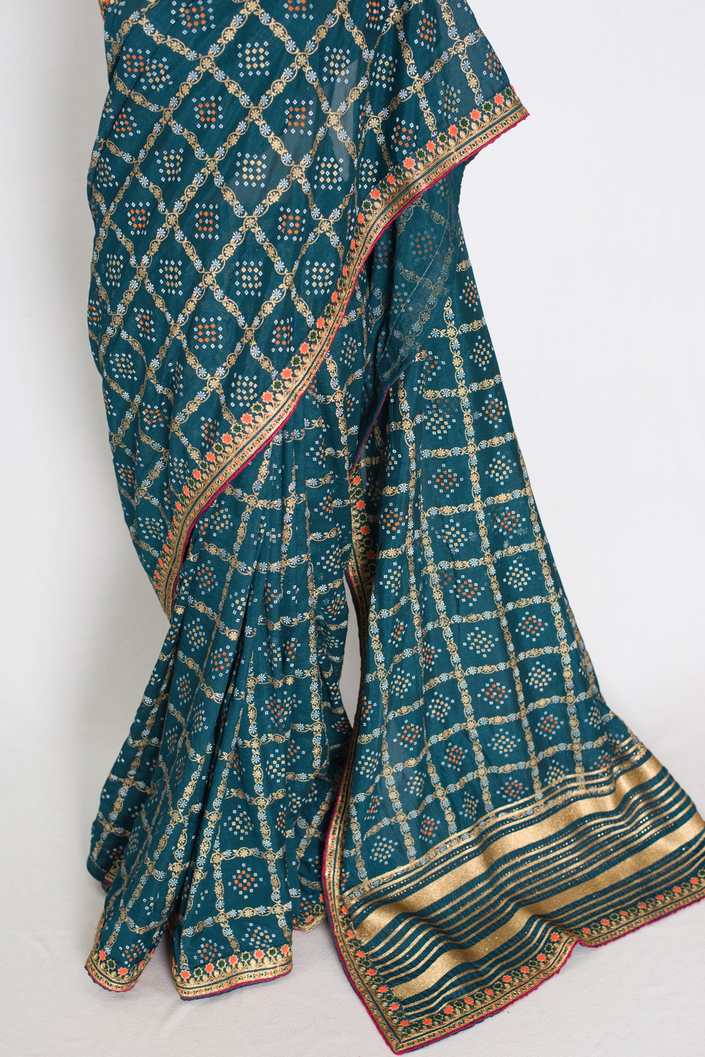 Gini | Greenish Blue Gharchola Saree| Budget-Friendly Lightweight Festive Wear