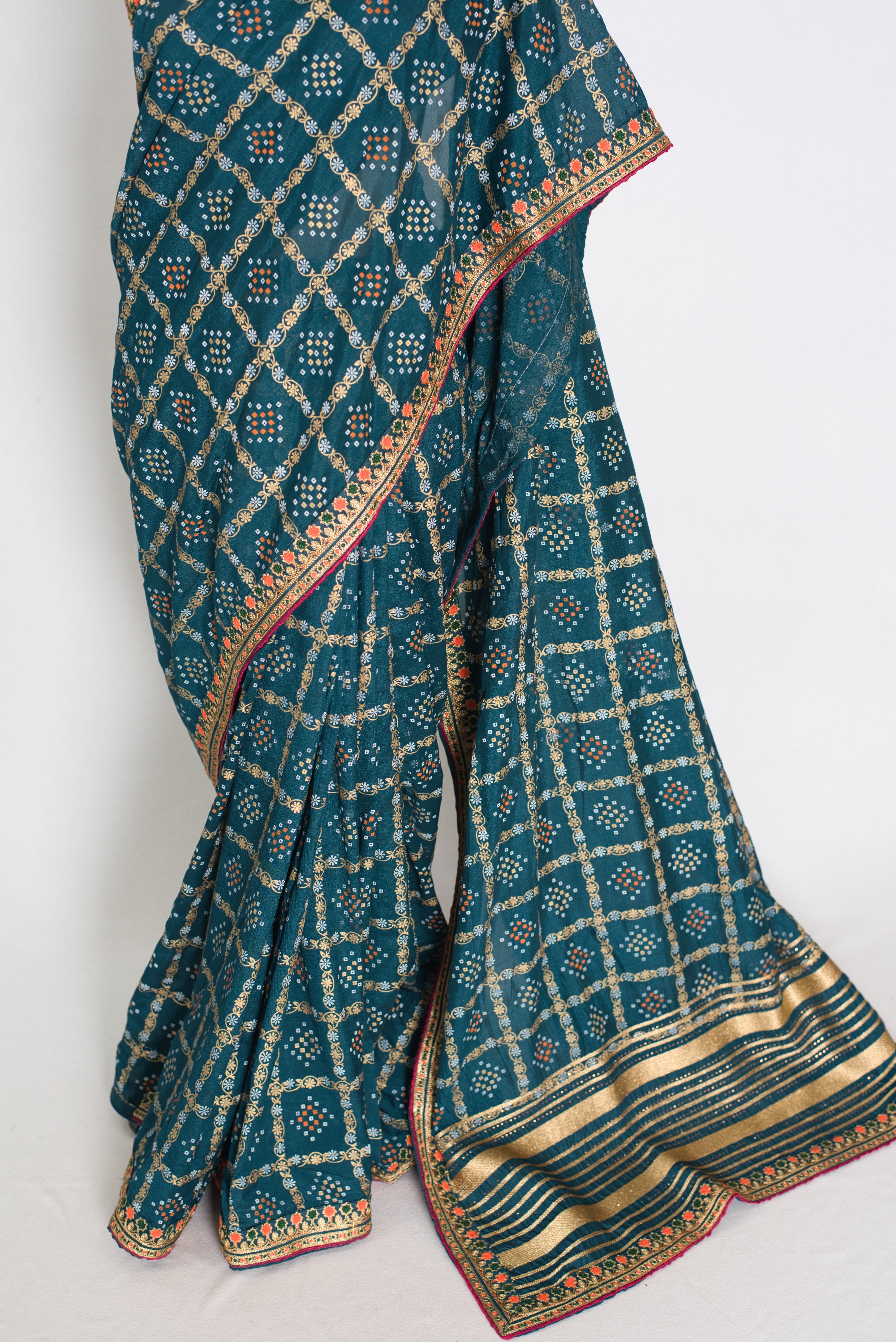Gini | Greenish Blue Gharchola Saree| Budget-Friendly Lightweight Festive Wear