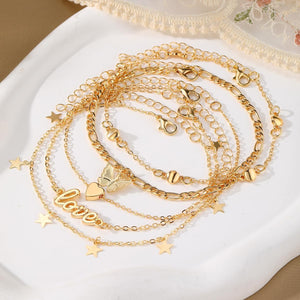 Gold Anklets for Women, Adjustable Layered Charm Ankle Chains