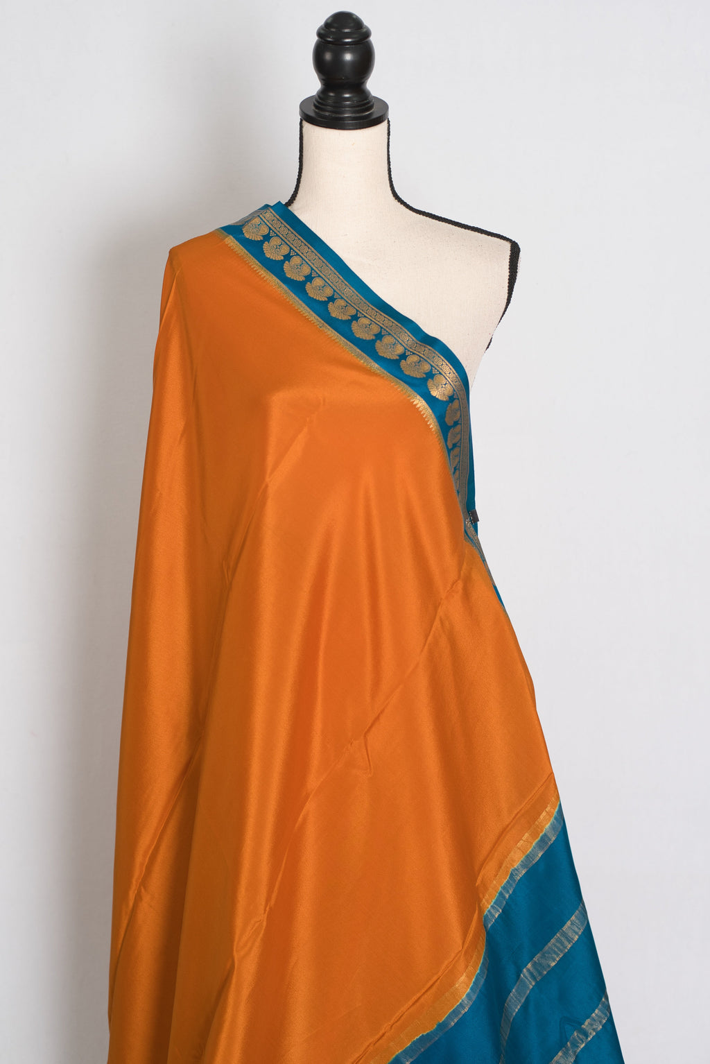 Nandini Orange and Turquoise Pure Mysore Silk Crepe Saree with 36 Size Blouse