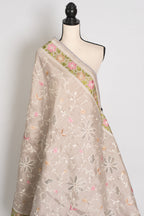 Sriti: Dove Grey Semi Tussar Silk Saree with Floral Cut Work Embroidery
