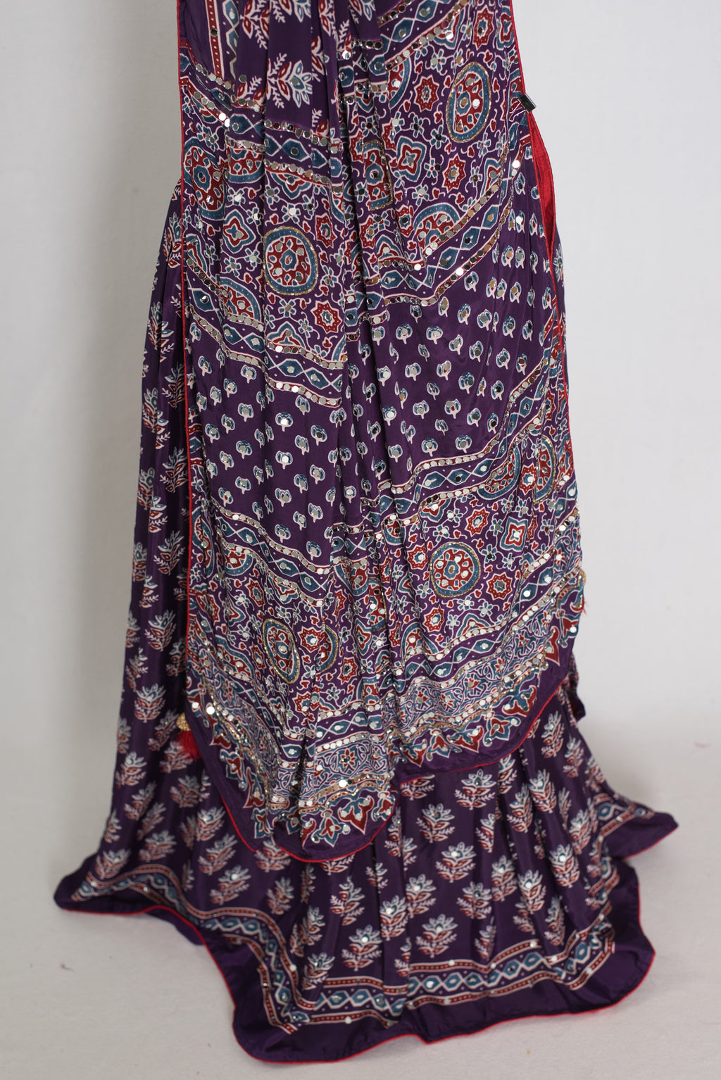 Parul | Purple Ajrakh Print Lehenga Saree with Stitched Blouse