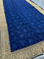 Afrin | Midnight Blue Georgette Partywear Saree | Trending Bollywood Style