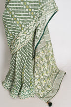 Heena – Soothing Green and White Blended Cotton Jamdani Saree