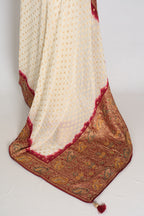 Jiya | Cream & Maroon Crepe Georgette Banarasi Saree | Traditional Bengali look