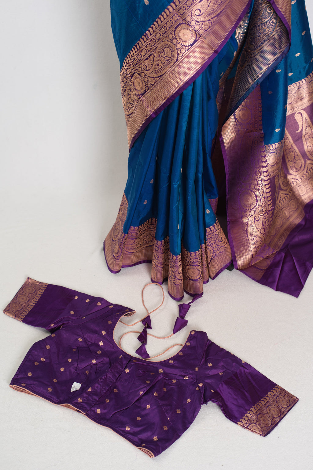 Mahi | Royal Blue Pure Katan Silk Banarasi Saree with 40 Size Stitched Blouse
