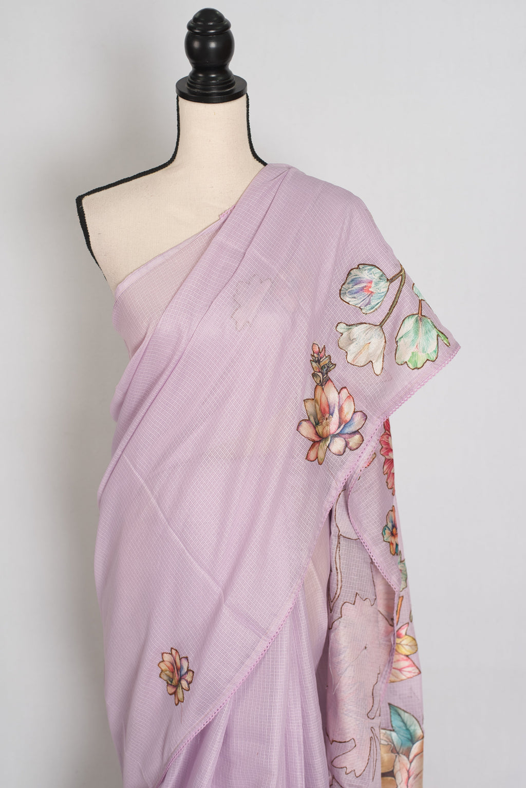 Mouli | Lavender Semi Silk Kota Saree with Designer Floral Applique Work