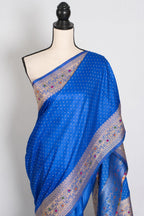 Nila | Blue Semi Mashru Banarasi Saree | Pre-Stitched Size 42 Brocade Blouse
