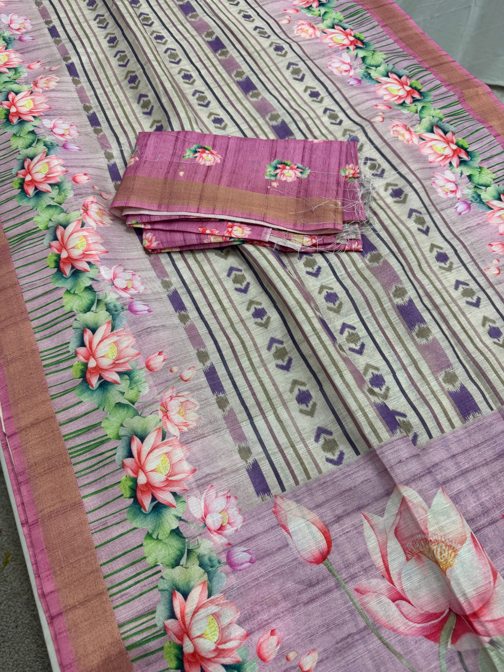 Rai | Off White & Lavender Ikkat Fusion Semi Tussar Saree