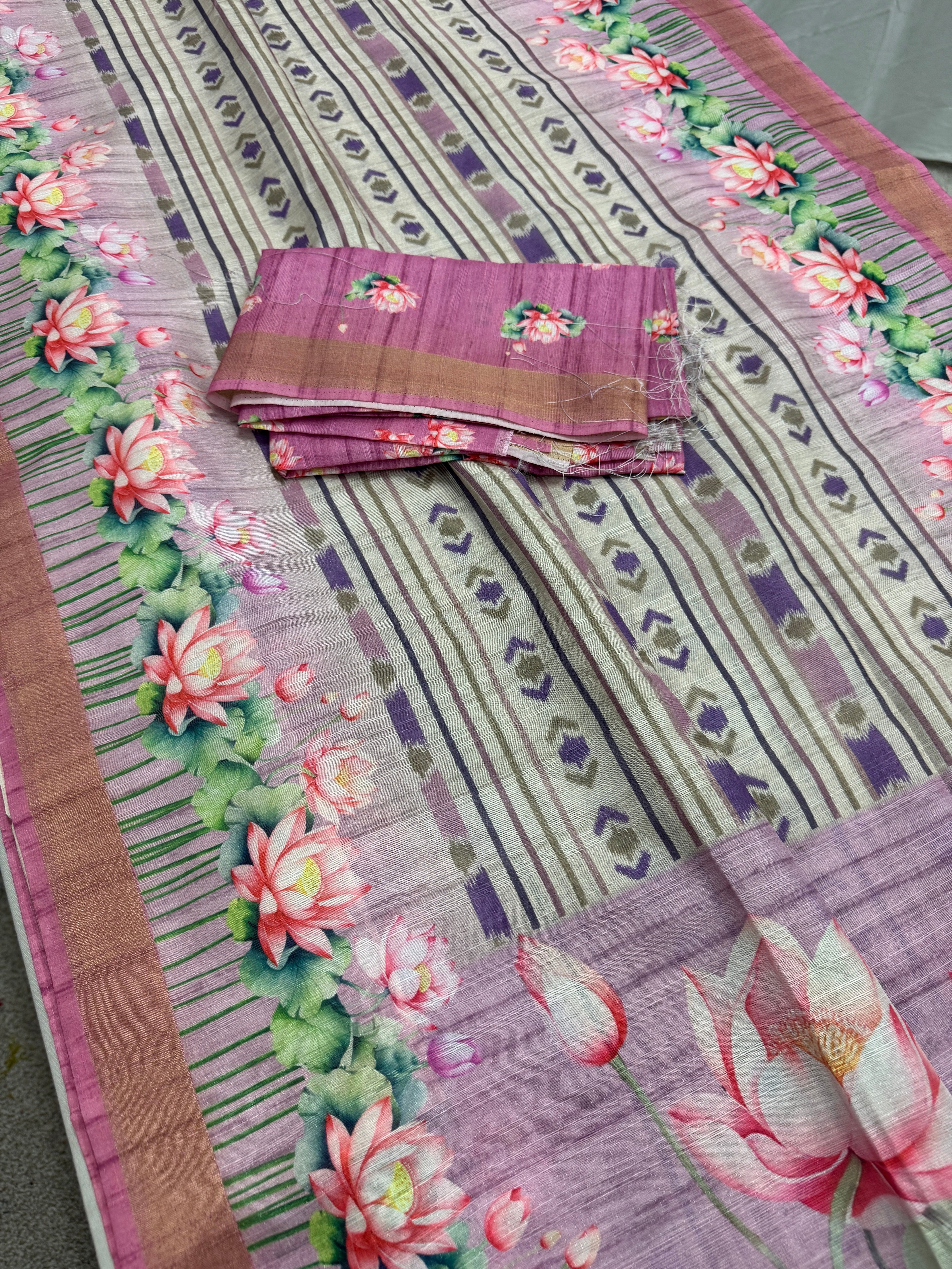 Rai | Off White & Lavender Ikkat Fusion Semi Tussar Saree