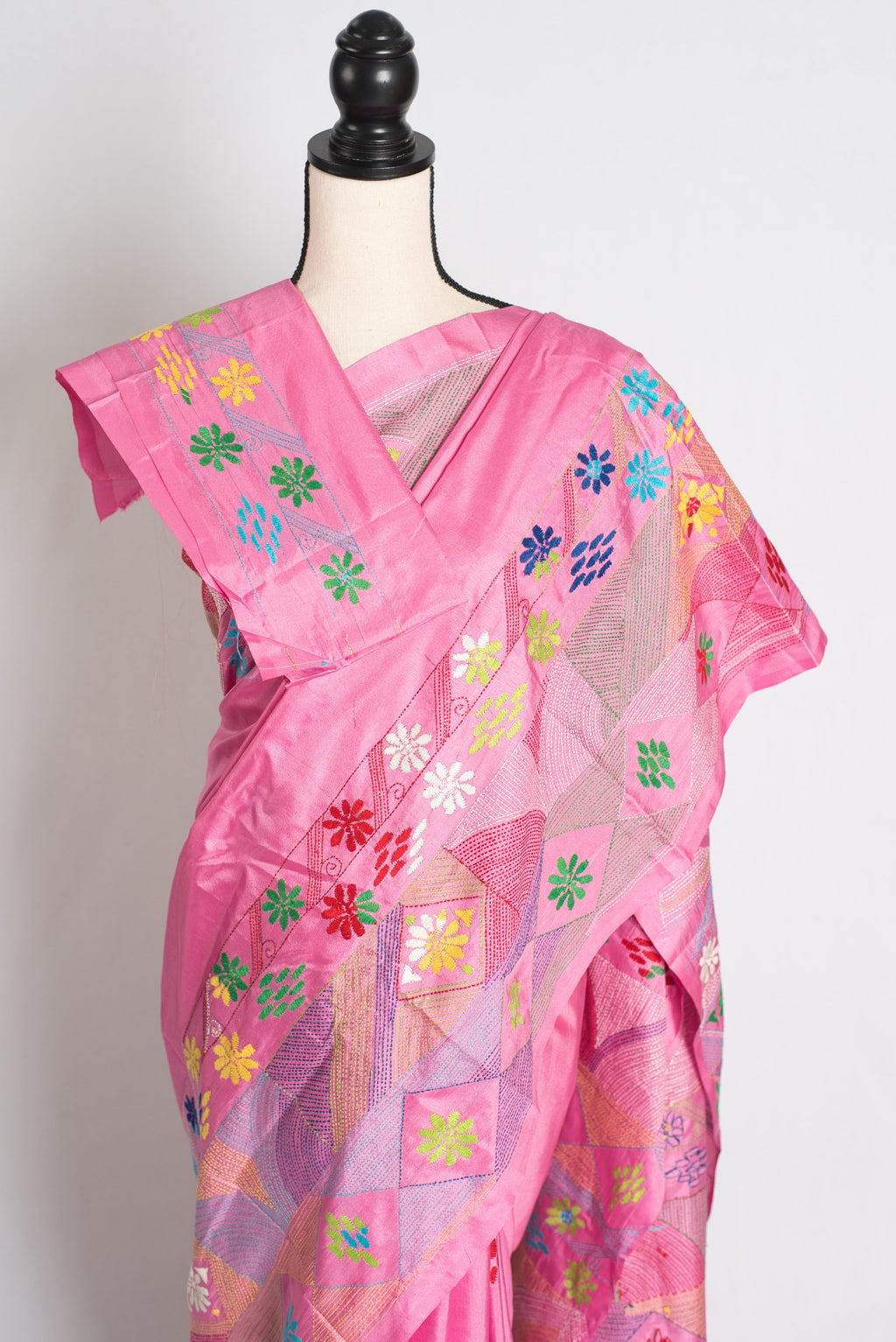 Amira : Pink Blended Silk Saree with Hand Embroidery Lambani Work Saree
