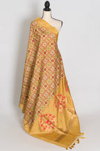 Naheed : Yellow and Gold Contemporary Ikkat Print Banarasi Katan Silk Saree