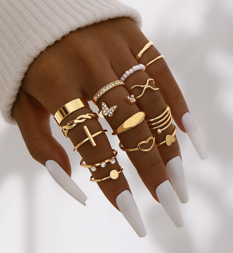 25 Pcs Gold Stackable Ring Set for Women, Chunky Knuckle Finger Midi Rings, Silver Simple Stacking Cute Rings Pack Trendy Stuff Jewelry Gift