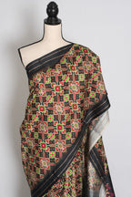 Kriti : Black and Gold Contemporary Ikkat Print Banarasi Katan Silk Saree