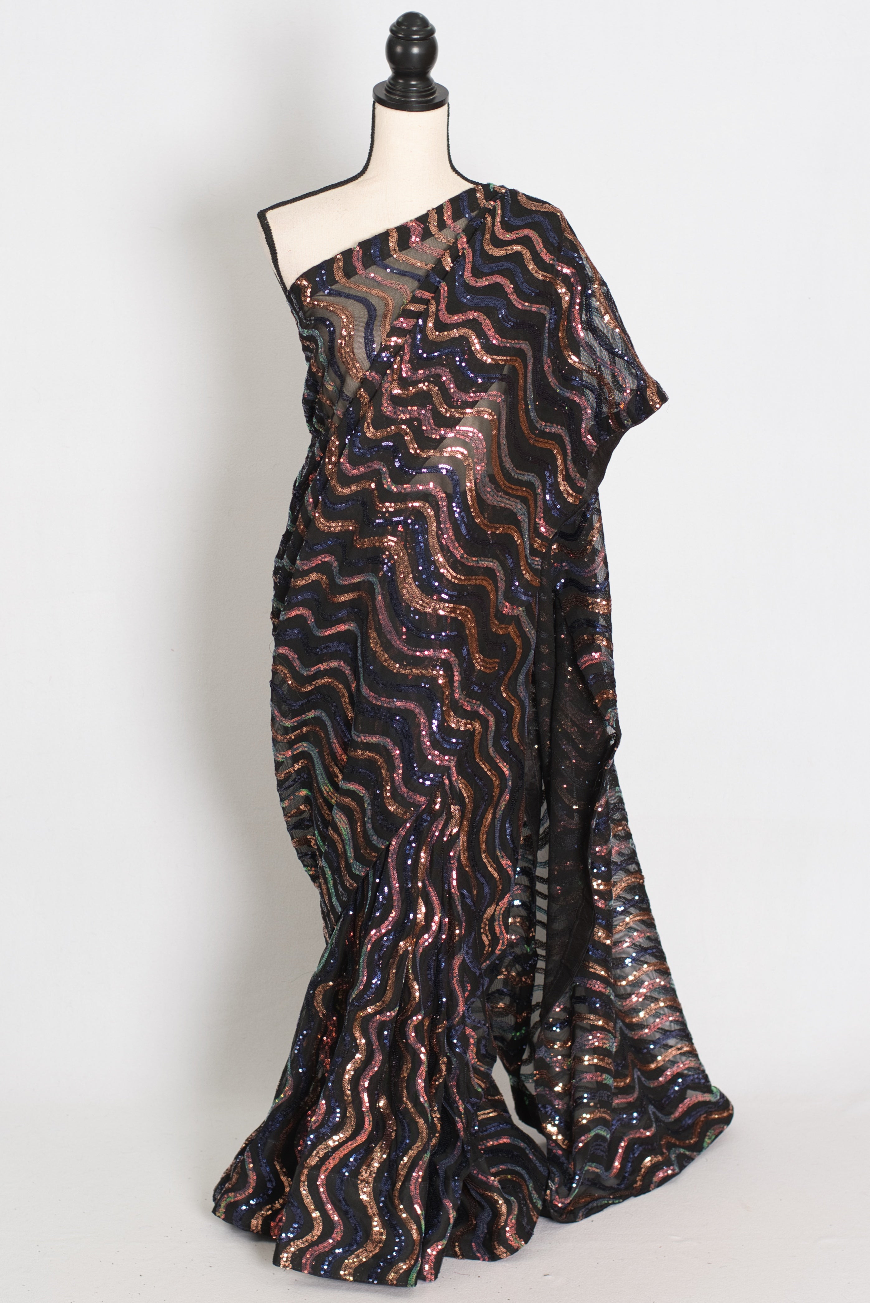 Emi | Black Sequin Cocktail Saree | Partywear with Pre-Stitched Size 38 Blouse