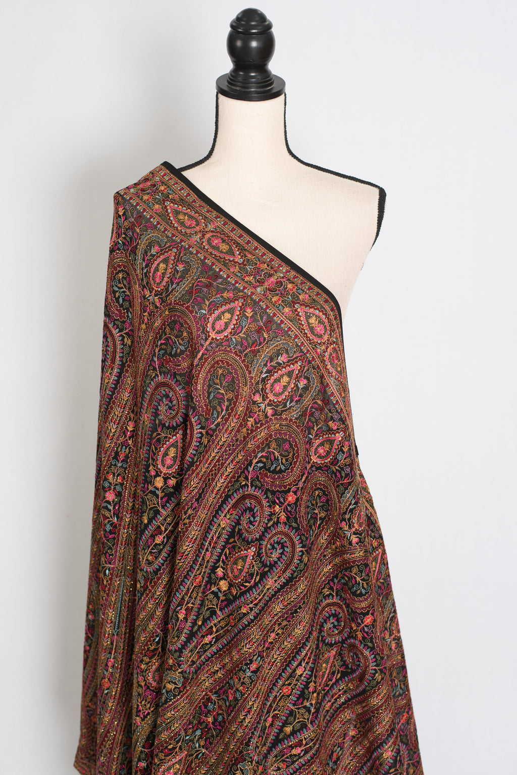 Pritha | Black Georgette Saree | All-Over Intricate Kashmiri Embroidery Jaal