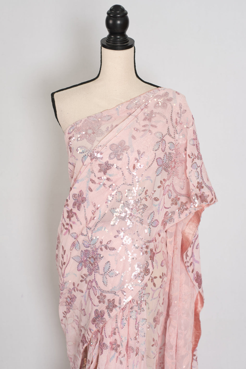 Ila | Baby Pink Soft Net Saree | Ready-to-Wear Set with Size 36 Stitched Blouse