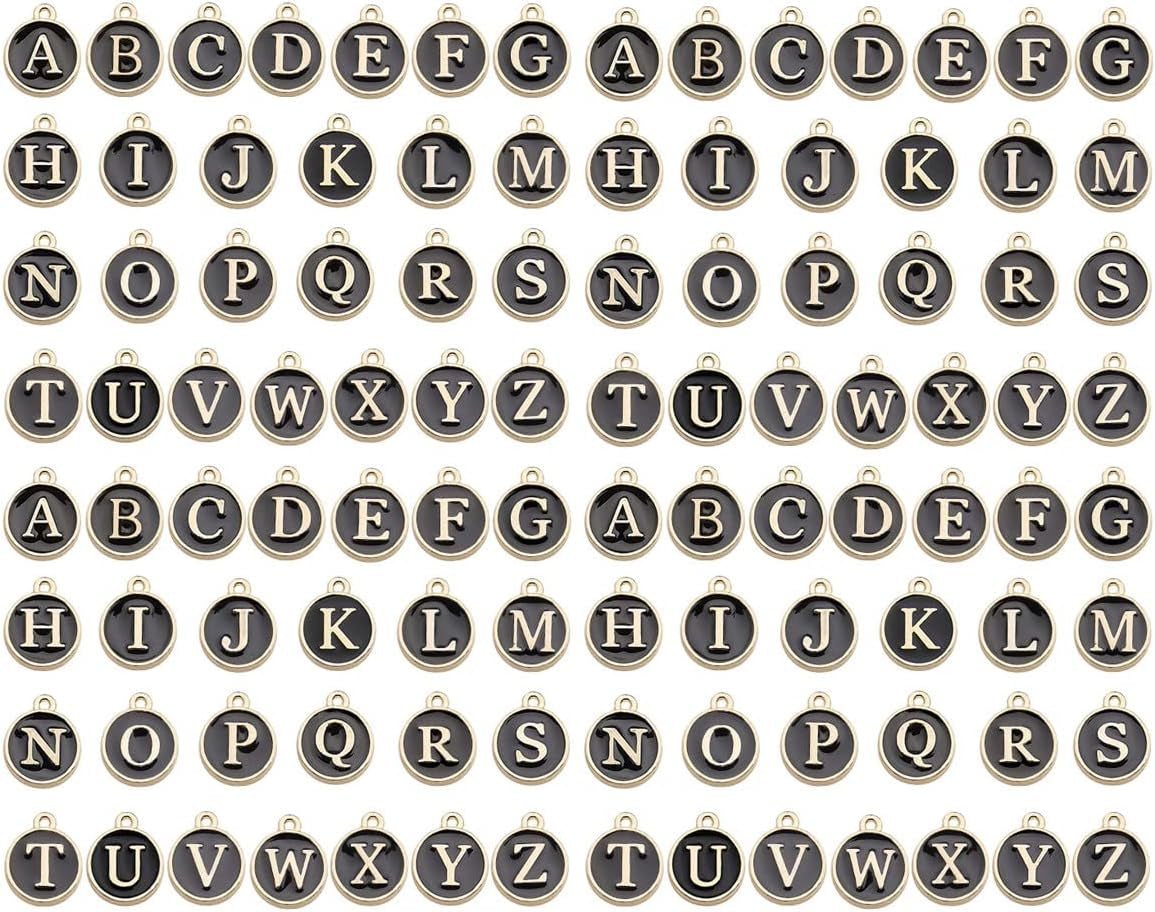 104 Pack Alphatbet Enamel Charms A-Z Letter Initial Double Side Beaded Pendants