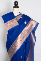 Kalpana : Royal Blue and Gold Chand Sitara Kora Organza Banarasi Saree