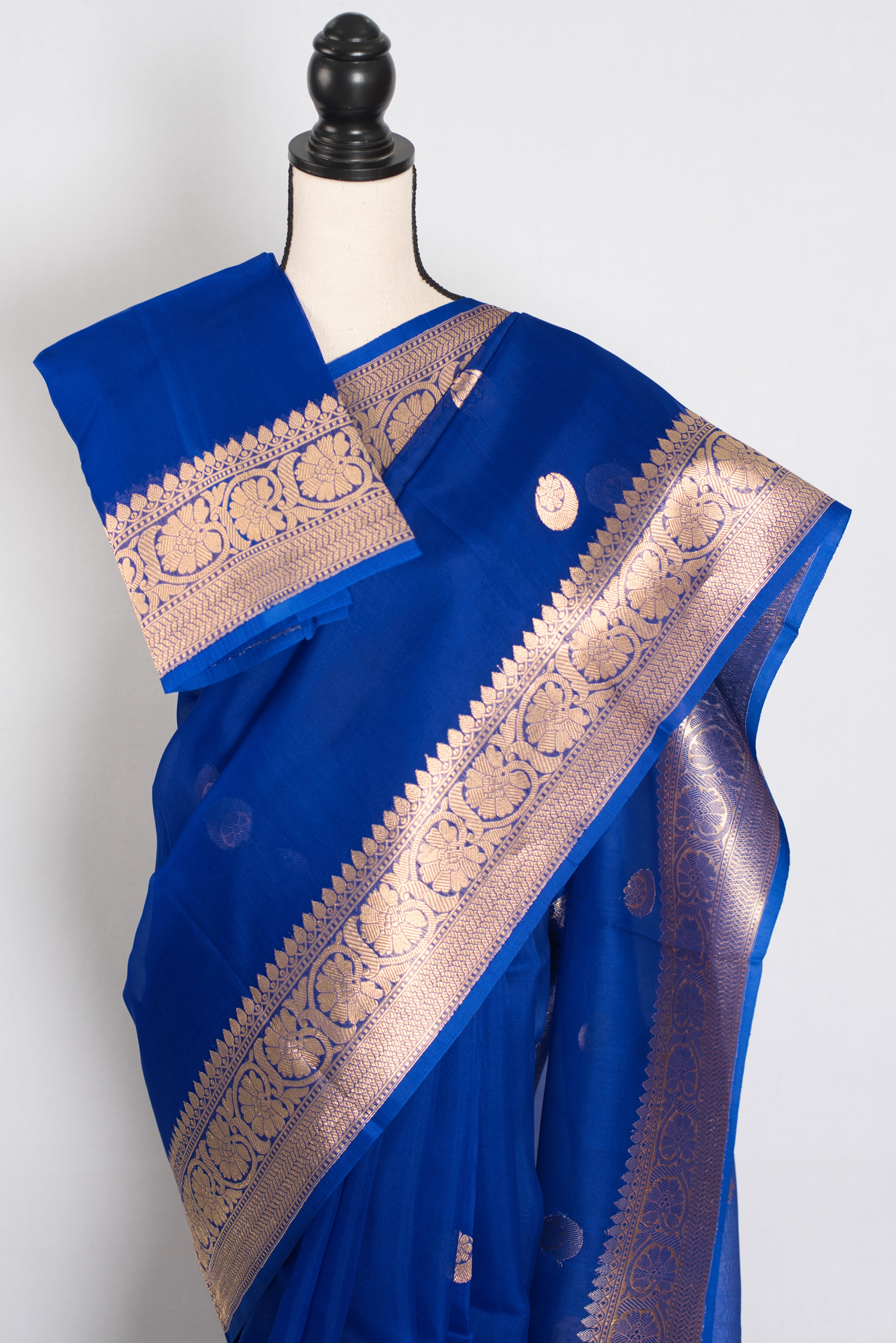 Kalpana : Royal Blue and Gold Chand Sitara Kora Organza Banarasi Saree